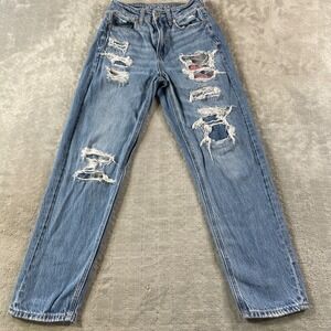 American Eagle Jeans Mom Straight Womens Size‎ 0 Distressed Light Wash Casual